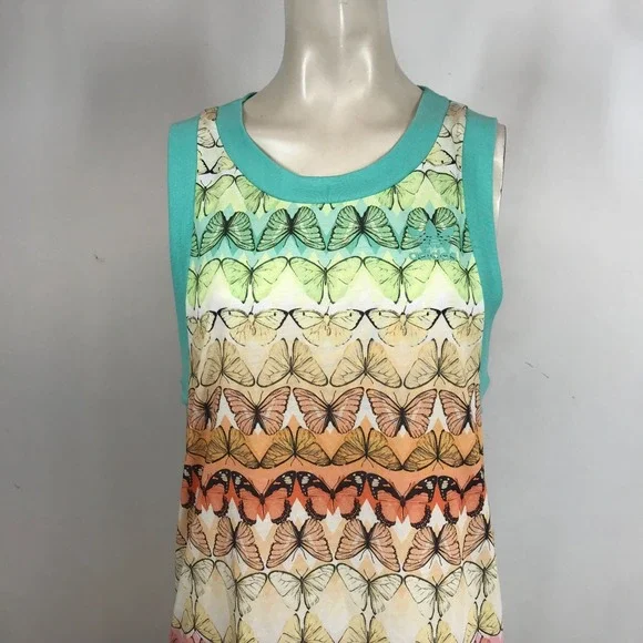 ADIDAS- WOMEN'S SMALL - MULTICOLOR SLEEVELESS BUTTERFLY TANK DRESS - Picture 2 of 11